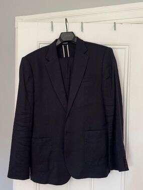 Express Navy Blue Linen Blend Suit 40R 32x30